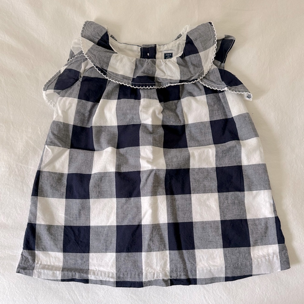 Janie & Jack Buffalo Plaid Dress Navy and White 6 to 12 months